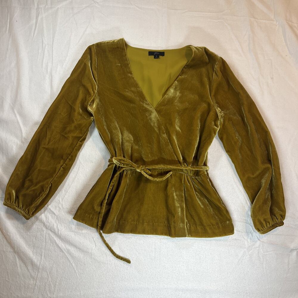J.‎ Crew Golden Velvet Ling Sleeve Tied Peplum Blouse | Size 4
